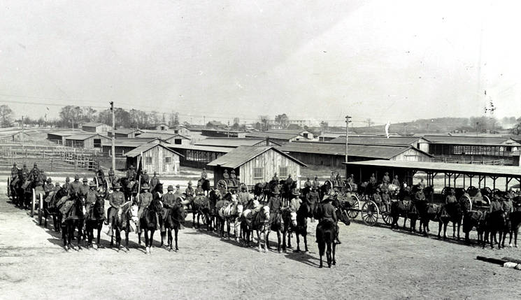 U.S. Army mounted cavalry and equipment form up at Camp Meade, Md., circa 1918. (Library of Congress courtesy photo)